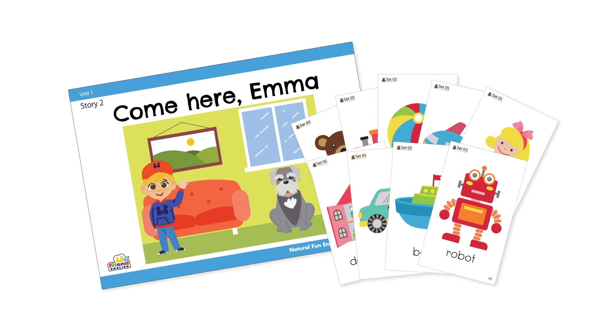 Month 2 Come here, Emma とおもちゃのフラッシュカード